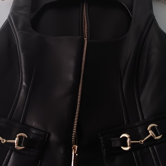 7 For All Mankind Biker Moto Faux Leather Houndstooth Panel Vest M - Picture 7 of 11